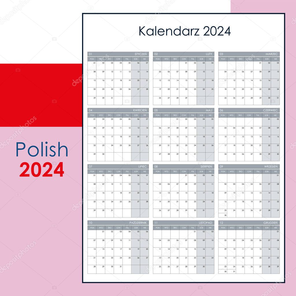 2024 plantilla de calendario. Organizador anual de planificadores para