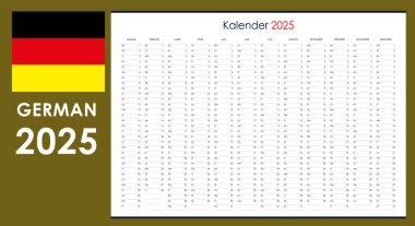 Wall planner for 2025 in German. Calendar template with blank place for notes clipart