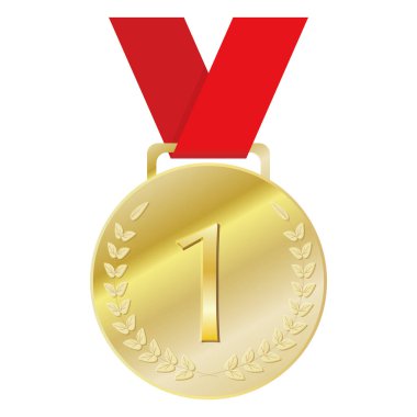 Birincilik illüstrasyonunda defne ile altın madalya.