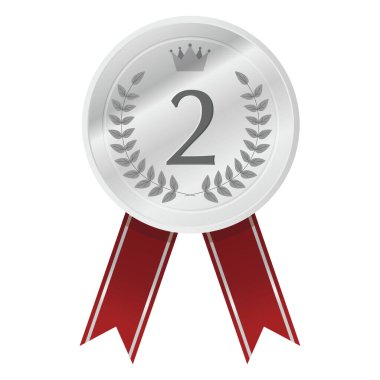 Gümüş çizgili kırmızı kurdeleli ikincilik madalyası.