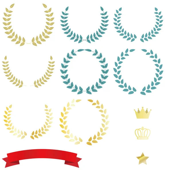 Векторная Иллюстрация Трех Типов Лавровых Изделий Короны Звезды Красной Ленты — стоковый вектор