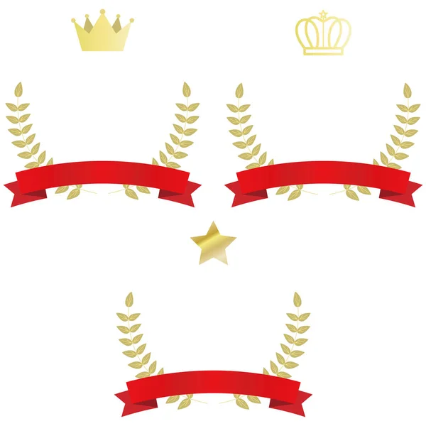 Taç Yıldız Kırmızı Kurdeleli Resmedilmiş Altın Madalyalar Vektör Grafikler