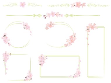 Realistic cherry blossom frame illustration set.