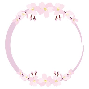 Realistic cherry blossom round frame illustration.