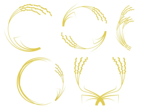 Eine Reihe Von Rahmenillustrationen Von Silhouetten Goldener Reisohren — Stockvektor