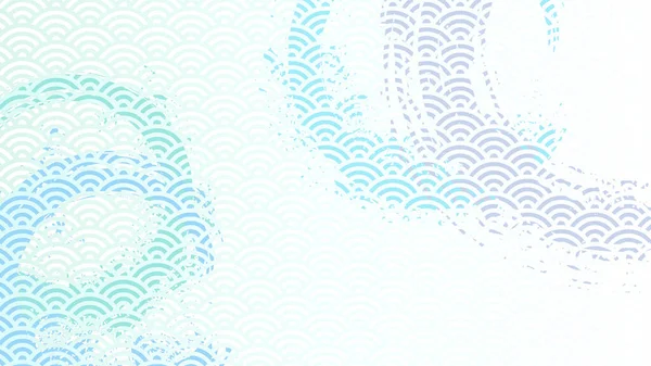 日本の波模様と丸筆を組み合わせた横型の背景イラスト — ストックベクタ