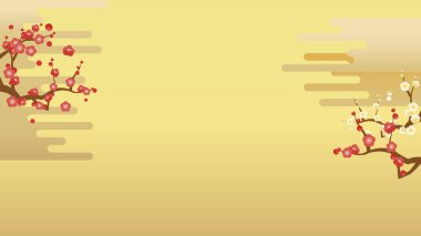 Erik çiçeklerinin, gradyan bulutların ve altın arkaplanın bir tasviri.