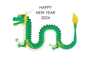 Yılbaşı kartı illüstrasyonunda bir ejderhanın yan mücevheri tuttuğu görülüyor.