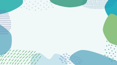 Yeşil ve mavi sıvı şekilleri ve çizgi çizimleri olan çerçeve çizimi.