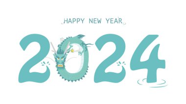 Ejderha 2024 yılı için yeni yılınız kutlu olsun. Su ve ejderhaya benzeyen bir Batı takvimi..