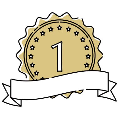 Altın madalyanın ikon çizimi. Kesik çizgiler, kaba altın rengi boya..