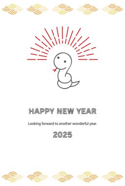 Yeni yıl kartı. İçinde güzel bir yılan, güneş ışığı ve dalga deseni var..
