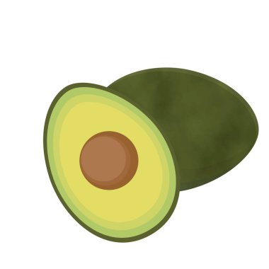 Avokado meyvesi, enine kesit ve klip sanatı. Saydam arkaplanı olan illüstrasyon materyali.