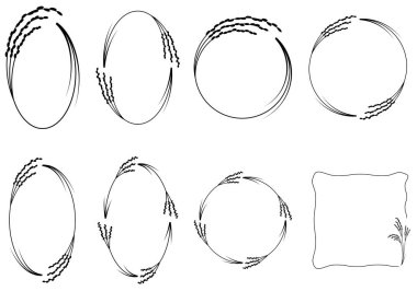 Pirinç Kulaklı Çelenk Çelenkleri. Japon Biçimli Sonbahar Tasarım Elementleri.