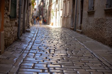 Rovinj Hırvatistan 'da kaldırım taşı sokaklar