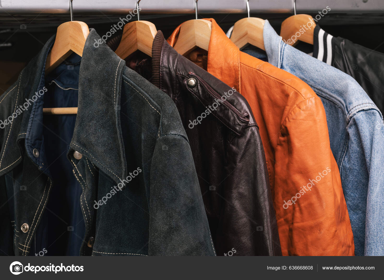 Various Vintage Suede Leather Jeans Jackets Hanger Rack Used Goods Stock  Photo by ©dnaumoid 636668608