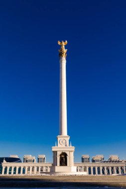 The 91-meter stele of Kazakh Eli (Country of Kazakhs) monument on Independence Square in Astana Kazakhstan