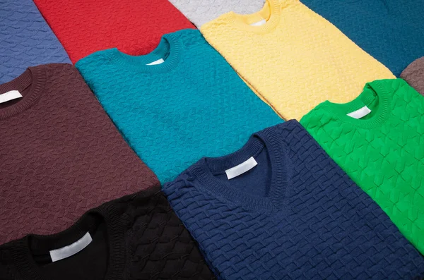 Diverse Gekleurde Gebreide Truien Pullovers Gevouwen — Stockfoto