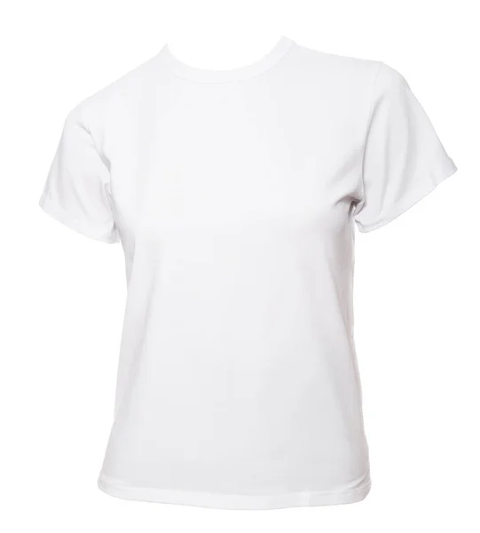 Shirt Blanc Manches Courtes Coton Uni Sur Mannequin Femme Isolé — Photo