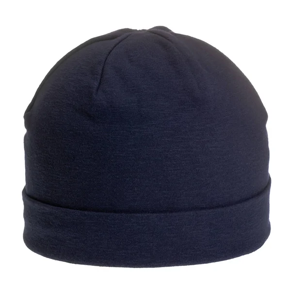 Σκούρο Μπλε Πλεκτό Καπέλο Bobble Απομονωμένο Λευκό Φόντο — Φωτογραφία Αρχείου