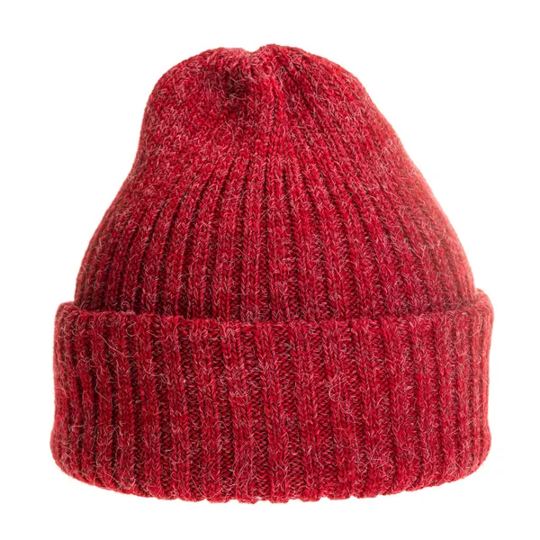 Красный Трикотаж Зимняя Шляпа Традиционного Дизайна Изолированы Белом Фоне — стоковое фото