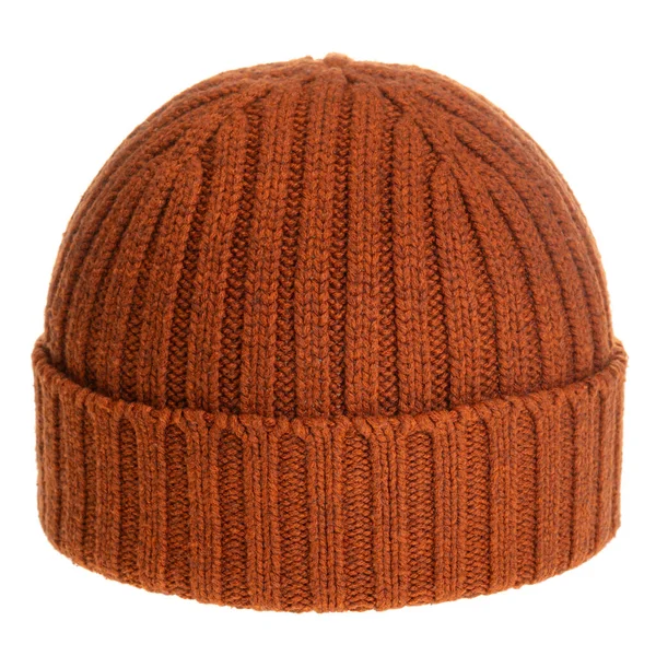 Orange Brown Knitted Winter Bobble Hat Traditional Design Isolated White — Stock Photo, Image