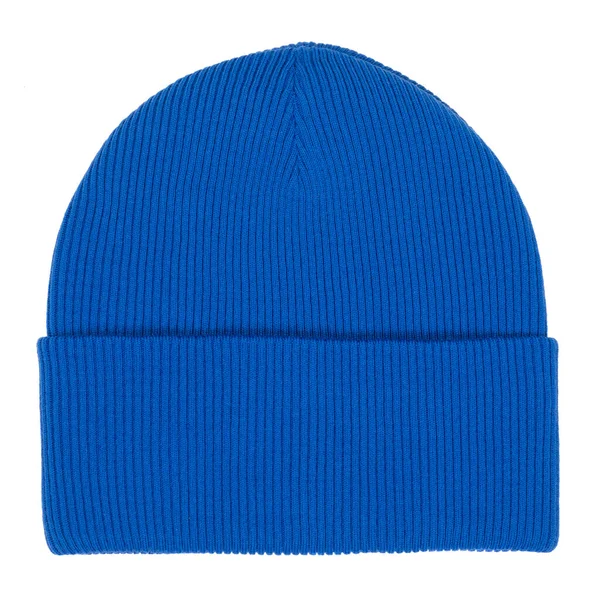 Niebieski Dzianin Bobble Hat Izolowany Białym Tle — Zdjęcie stockowe