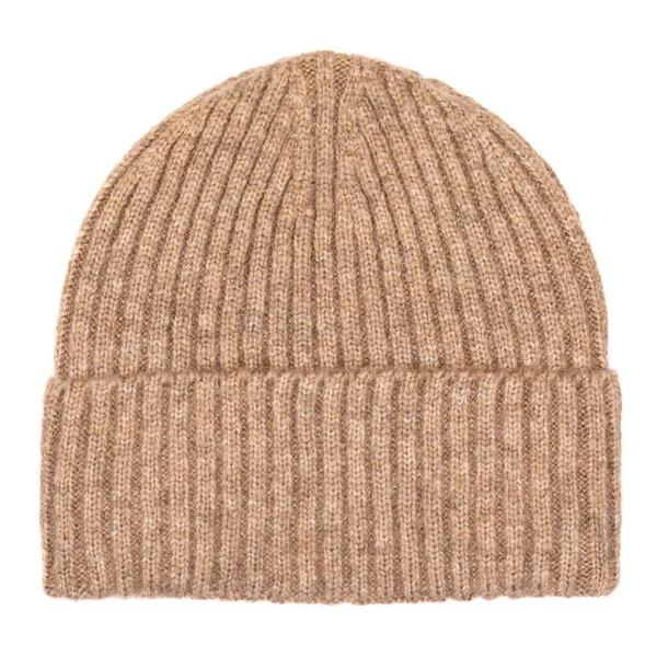传统设计扁平的希瑟褐色针织冬季卵形帽 白色背景隔离 — 图库照片