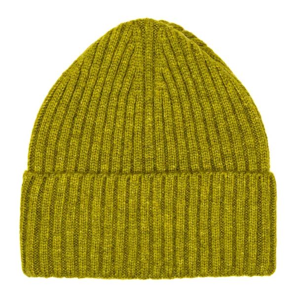 Heather Citron Knitted Winter Bobble Hat Traditional Design Flat Lay — Stock Photo, Image