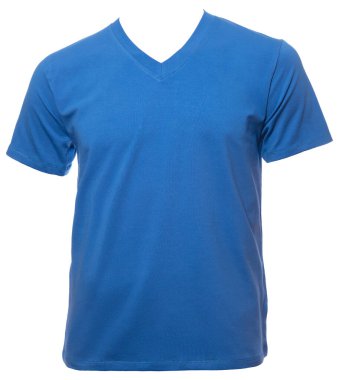 Beyaz arka planda izole edilmiş bir erkek mankeni üzerinde V yaka pamuklu t-shirt.