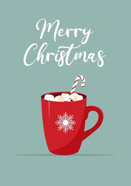 Chocolate Caliente Navidad Con Malvaviscos Ilustraciones Caramelos — Vector de stock