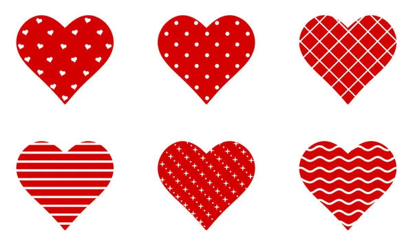 Sätt Röda Hjärtan Med Struktur Med Olika Textur Designelement För — Stock vektor