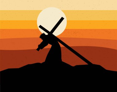 Jesus carries the cross, Christian background. 