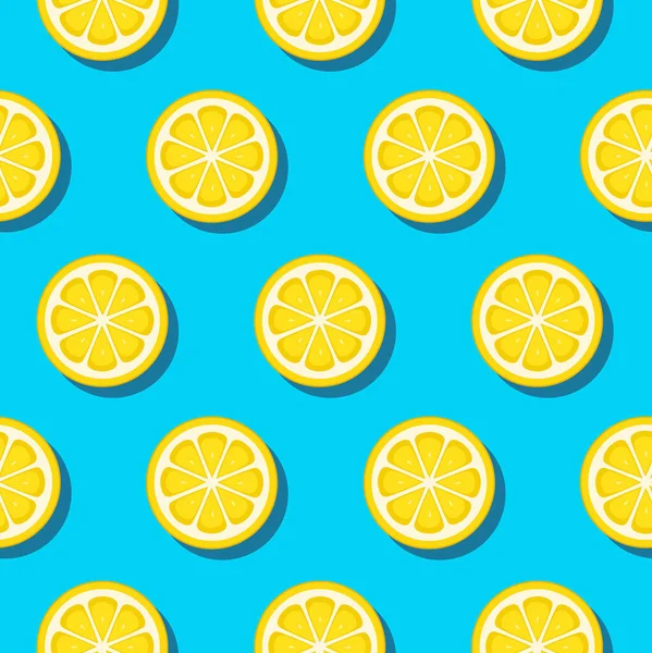 stock vector Fresh yellow slice lemon seamless pattern on blue background