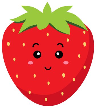 Tatlı komik Kawaii çilek karakteri, çizgi film stili, beyaz arka planda izole edilmiş. ZIP dosyası EPS, JPEG ve PNG biçimlerini içerir.