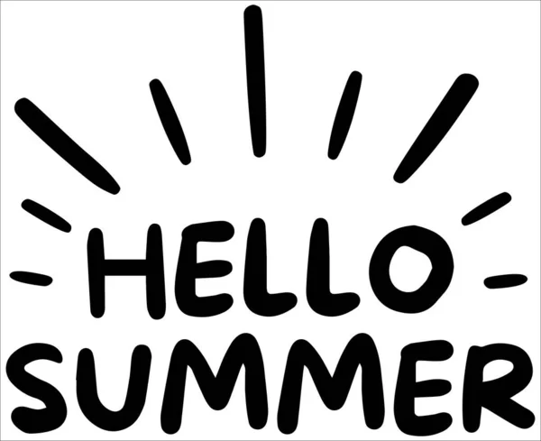 Текст Hello Summer Солнечными Лучами Векторная Иллюстрация Выделена Белом Zip — стоковый вектор