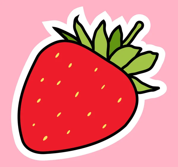 Niedliche Lustige Erdbeerfrucht Aufkleber Illustration Cartoon Stil — Stockvektor