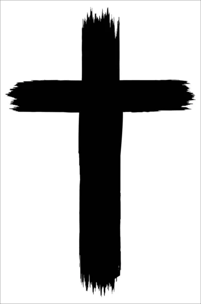 Ręcznie Rysowany Symbol Krzyża Chrześcijańskiego Ręcznie Malowany Pędzlem Atramentowym Ilustracji — Wektor stockowy