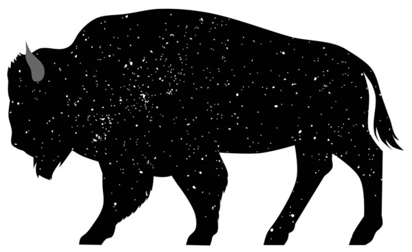 Buffalo Siluet Dengan Tekstur Grunge Diisolasi Dengan Warna Putih Berkas - Stok Vektor