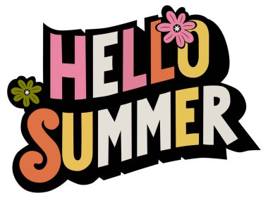 Merhaba Summer, beyaza izole edilmiş eski moda renkli harfler. ZIP dosyası EPS, JPEG ve PNG biçimlerini içerir.