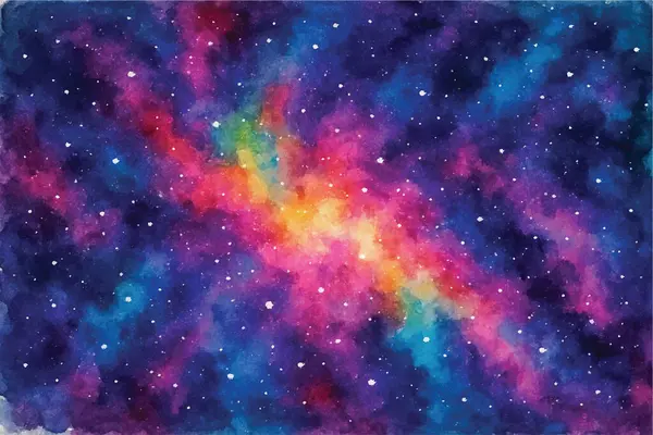 Vektör formatında canlı ve rüya gibi bir suluboya gökada. Parlak nebula, yıldızlar ve kozmik renklerle soyut uzay arkaplanı. Posterler, arka planlar, davetiyeler ve yaratıcı tasarım projeleri için mükemmel..