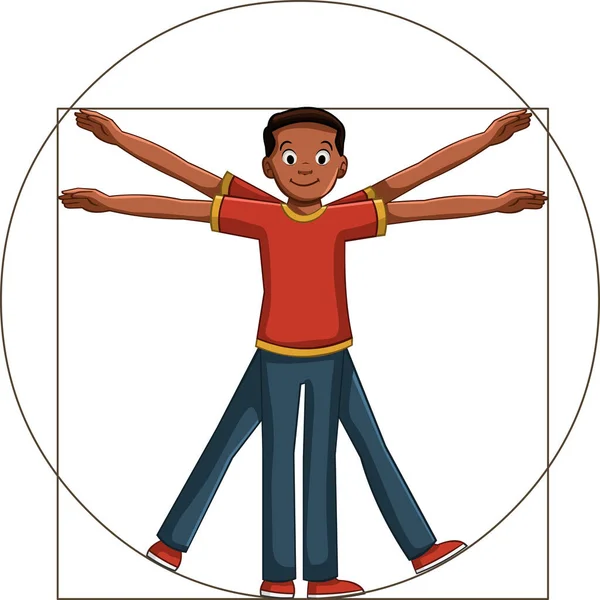 Cartoon Boy Vitruvian Man Pose — Stockový vektor