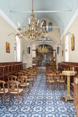 Yunanistan 'ın Girit kentindeki Eski Rethymno kasabasındaki Agia Varvara Kilisesi' nin içi