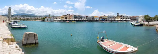 Esta Foto Panorâmica Uma Visão Geral Todo Porto Veneziano Rethymno — Fotografia de Stock