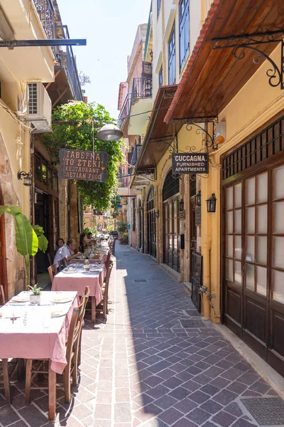 Уютные Рестораны Улице Агион Дека Старом Городе Ханья Крит — стоковое фото