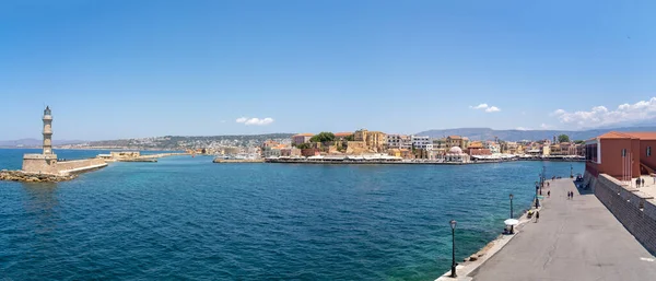Panoramafoto Van Oude Haven Van Chania Gezien Vanaf Firka Venetiaanse — Stockfoto