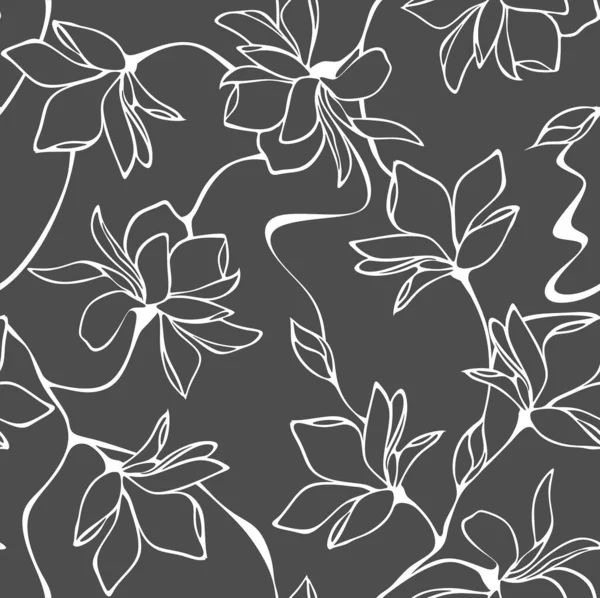 Vector Nahtlose Blumenmuster Mit Magnolienblumen Linea Art Illustrazione — Vettoriale Stock