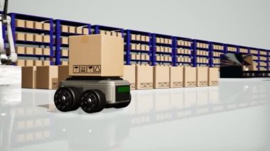 Car Robot transports truck Box with AI interface Object for manufacturing industry technology Product export and import of future Robot cyber in the warehouse by Arm mechanical future technology