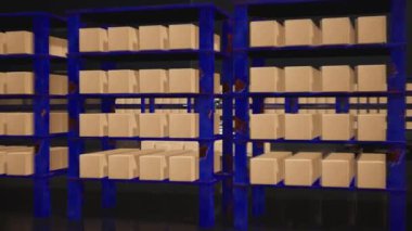 Car Robot transports truck Box with AI interface Object for manufacturing industry technology Product export and import of future Robot cyber in the warehouse by Arm mechanical future technology