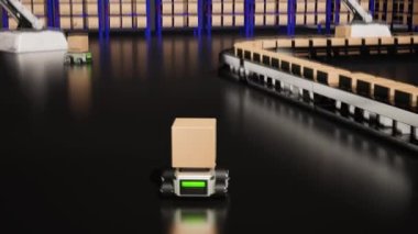 Car Robot transports truck Box with AI interface Object for manufacturing industry technology Product export and import of future Robot cyber in the warehouse by Arm mechanical future technology